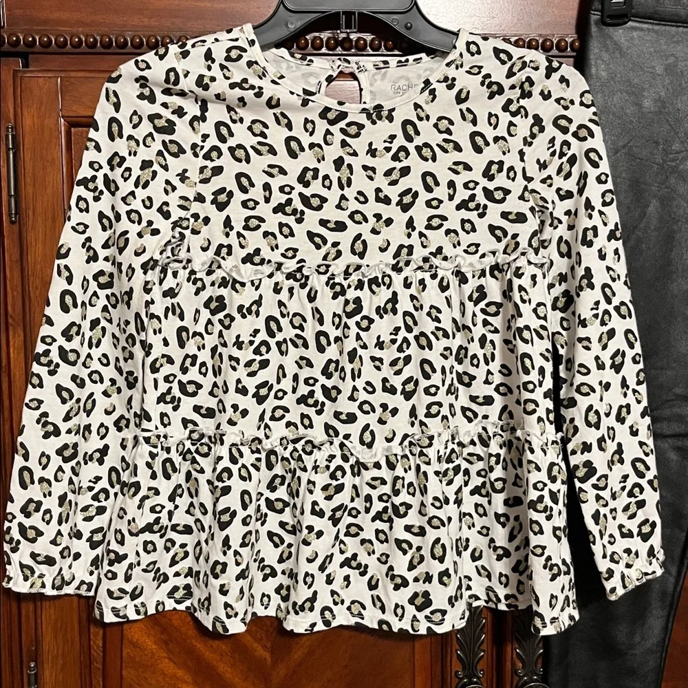 Rachel Zoe Girl’s Animal Print Top and Black PleatherLeggings Set